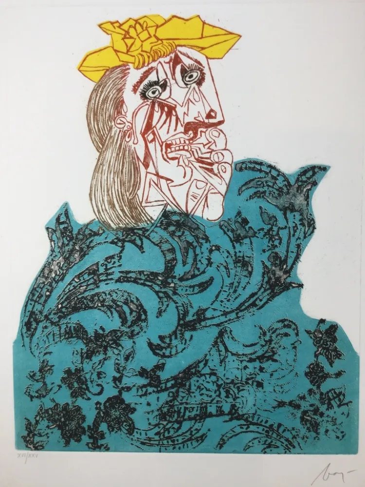 蚀刻版画 Baj - Femme en pleurs