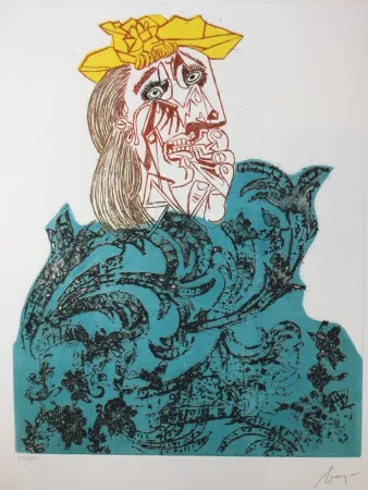 蚀刻版画 Baj - Femme en pleurs