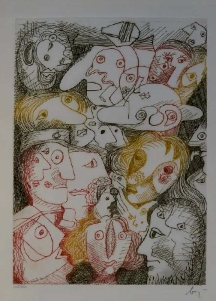 蚀刻版画 Baj - Folla all'autodromo