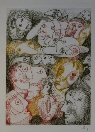 蚀刻版画 Baj - Folla all'autodromo