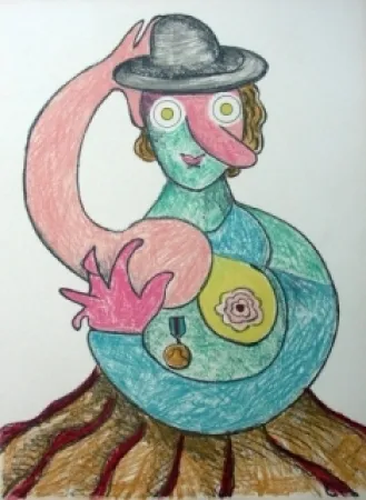 石版画 Baj - La femme au chapeau