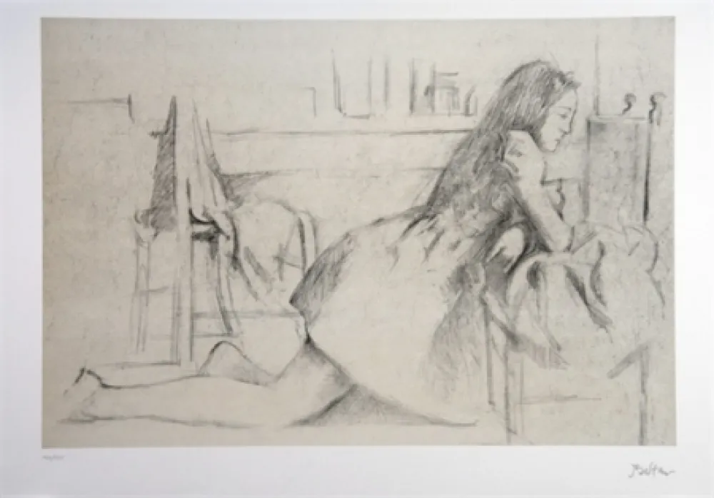 石版画 Balthus - Jeune fille agenouillée