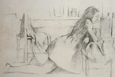 石版画 Balthus - Jeune fille agenouillée sur fauteuil