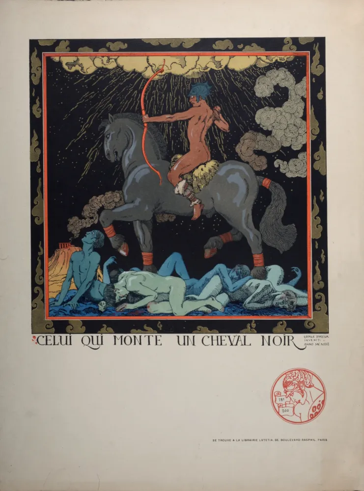 石版画 Barbier - Celui qui monte un cheval noir, 1916