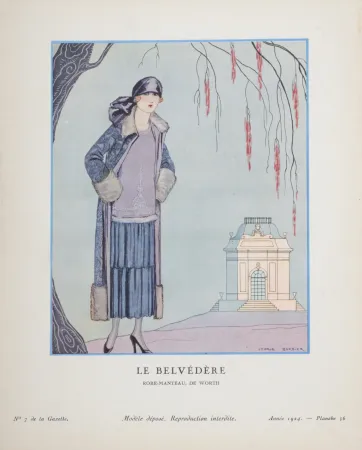 镂版印刷 Barbier - Le Belvédère, Robe-manteau de Worth, 1924