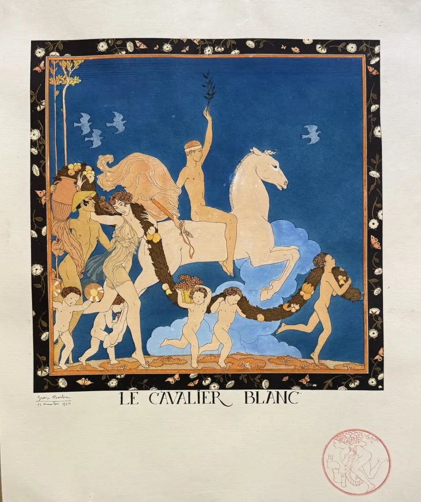 石版画 Barbier - Le Cavalier Blanc, Signée a la main