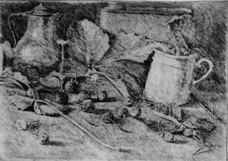 蚀刻版画 Barbisan - Natura morta con fragole