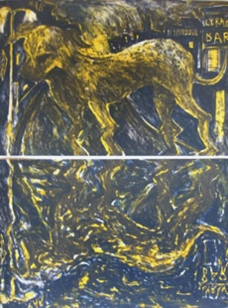 石版画 Barcelo - Chien sous la pluie