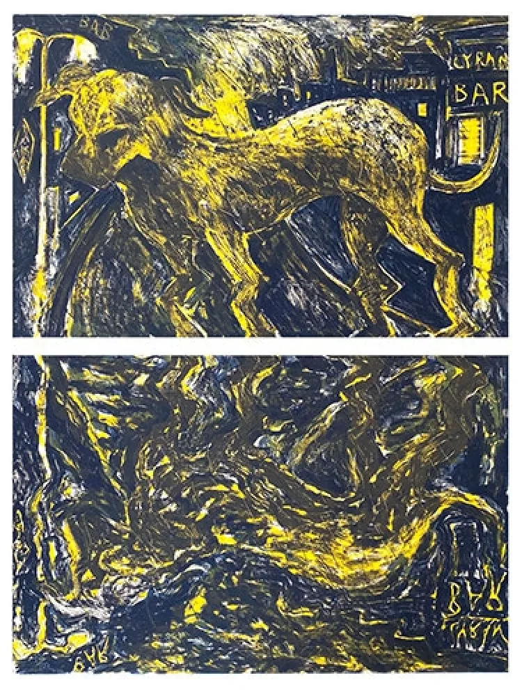 石版画 Barcelo - Chien sous la pluie