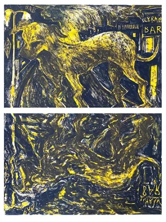 石版画 Barcelo - Chien sous la pluie