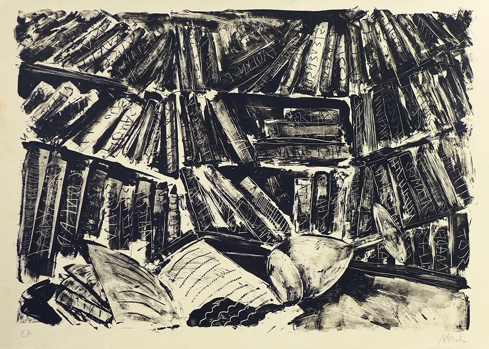 石版画 Barcelo - La bibliothèque