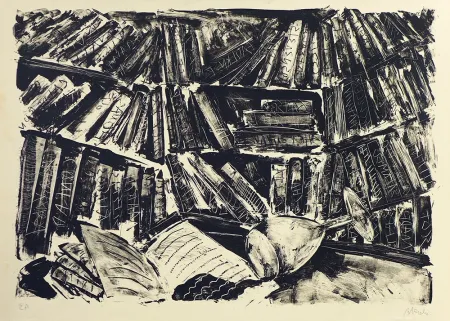 石版画 Barcelo - La bibliothèque