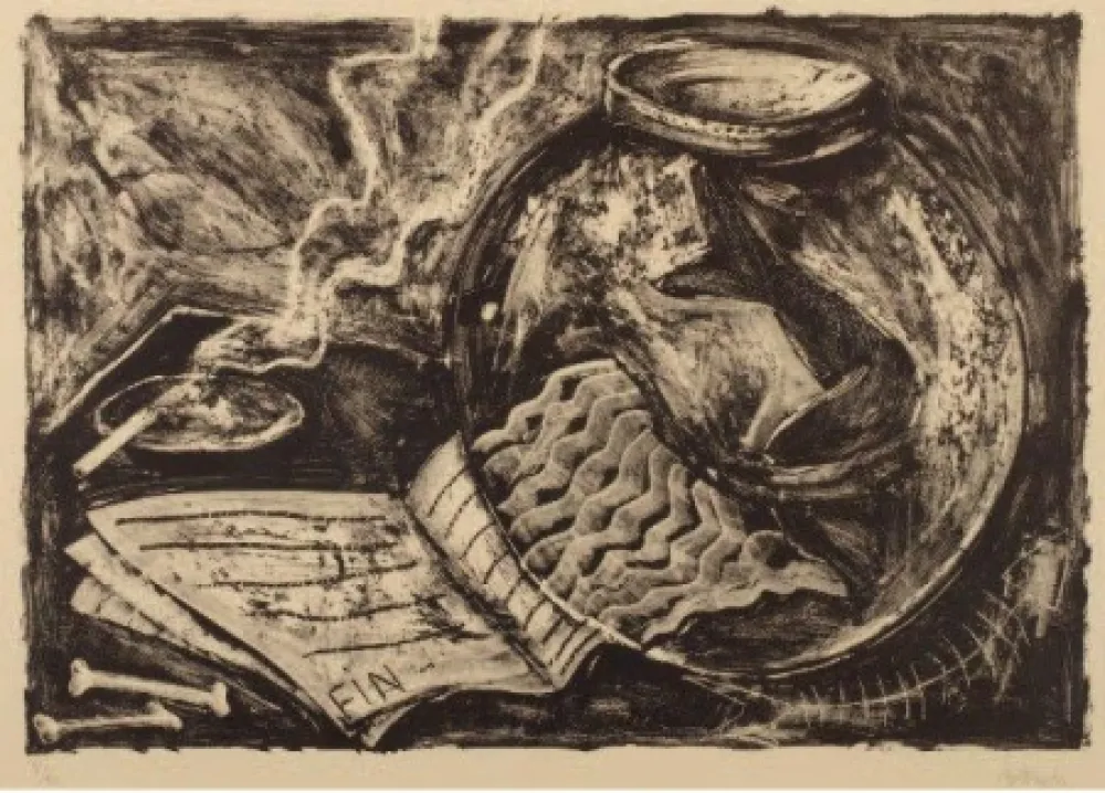 石版画 Barcelo - Sin título (Pecera y libro)