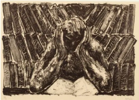 石版画 Barcelo - Untitled (Reading in a Library)