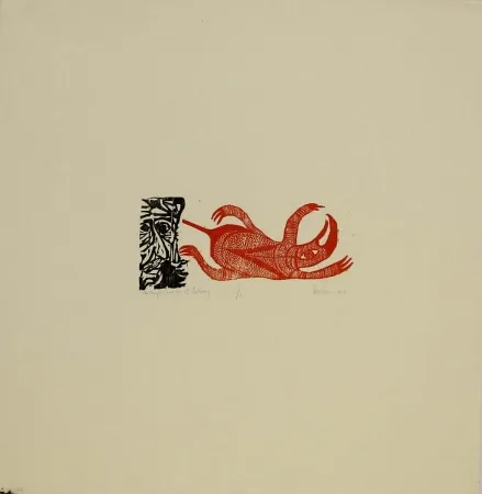 木刻 Baskin - The Temptation of St. Anthony / St. Anthony with the Red Monster