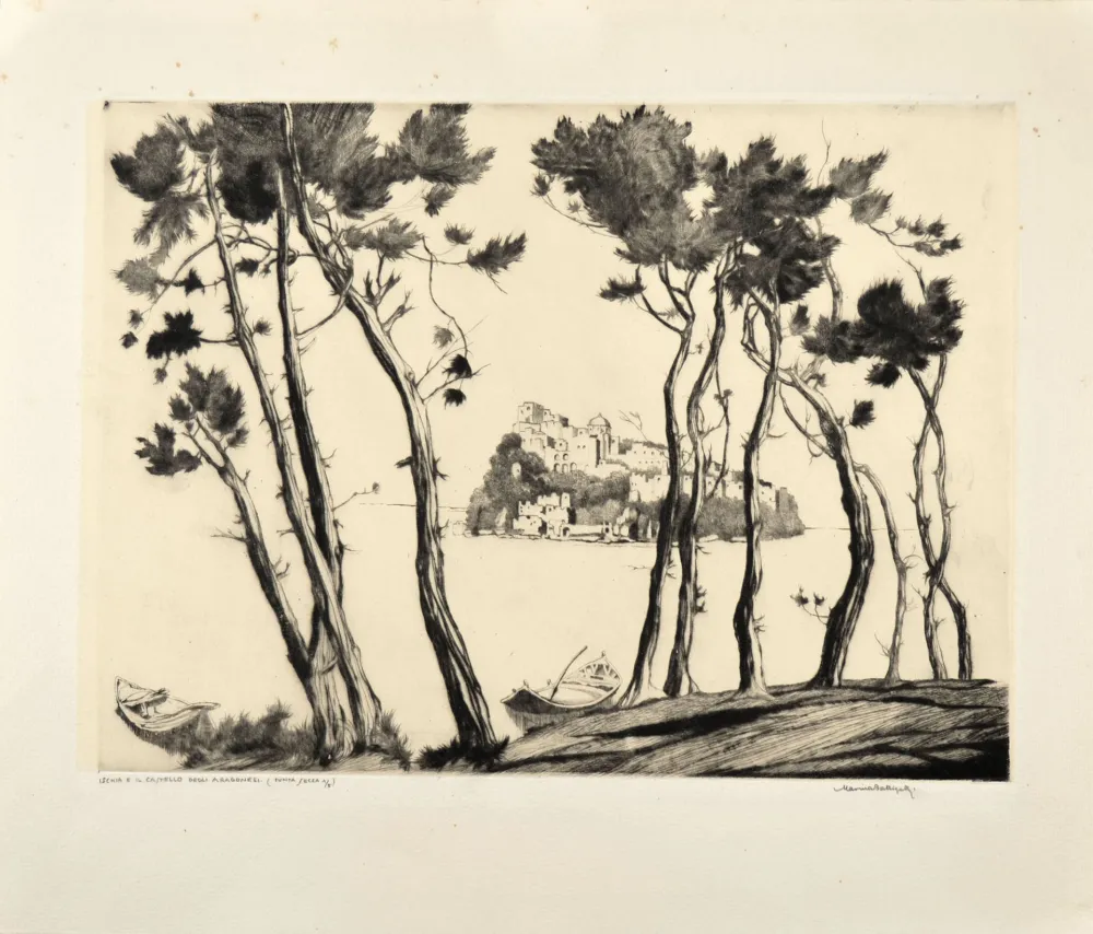 干刻版画 Battigelli - ISCHIA E IL CASTELLO DEGLI ARAGONESI