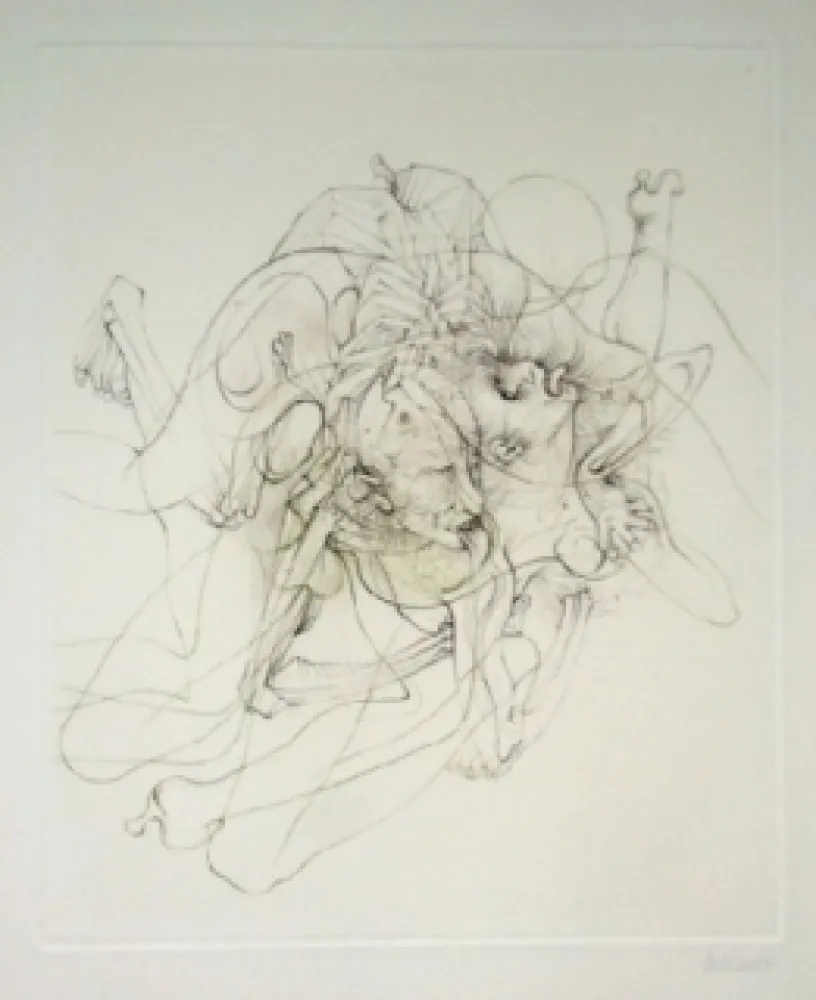 版画 Bellmer - Dialogue entre un prêtre et un moribond