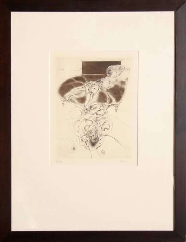 版画 Bellmer - La petite fille sur canape noir