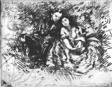 蚀刻版画 Besnard - Conversation amoreuse