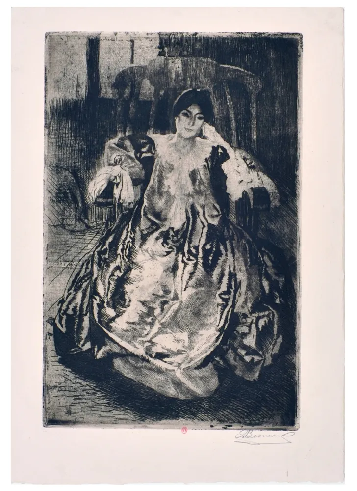 蚀刻版画 Besnard - La rêveuse : eau-forte