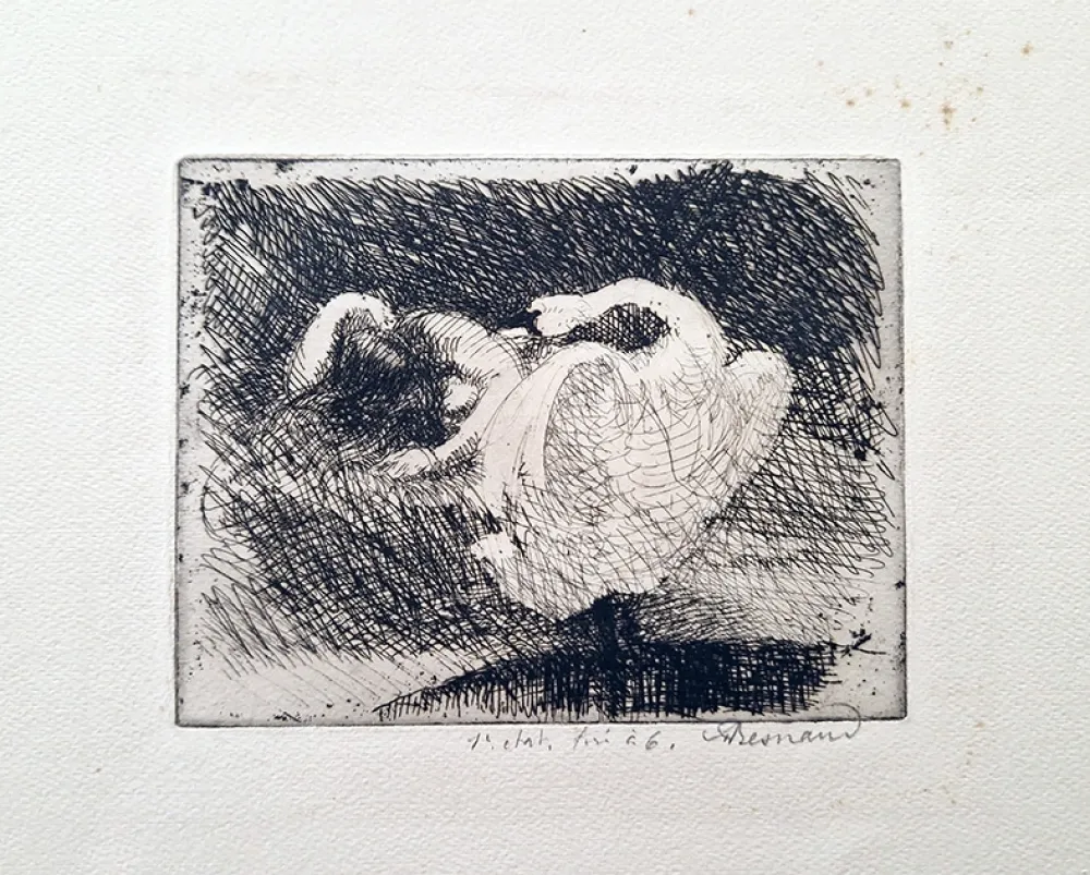 蚀刻版画 Besnard - Leda s'endort