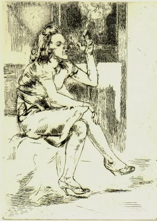 蚀刻版画 Bishop - Girl Blowing Smoke Rings