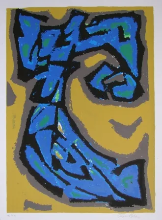 石版画 Blass - Composition blau auf ocker