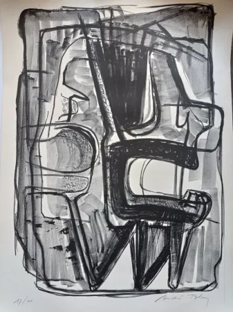 石版画 Bloc - Abstract Composition, Large Handsigned Lithograoh, 70-80's
