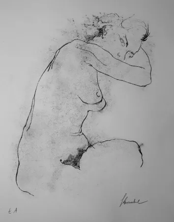 石版画 Bonabel - Louis-Ferdinand Céline - Litographie Originale / Original Lithograph - Autoportrait / Self-Portrait - Nu Feminin / Male Nude - 1945