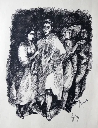 版画 Bonabel -  Louis-Ferdinand Céline / Lucette Almansor - Gravure Originale - Répétion ballet en costume