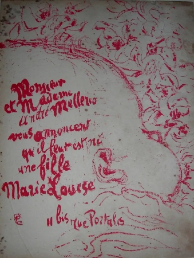 石版画 Bonnard -  Billet de naissance de Marie Louise Mellerio
