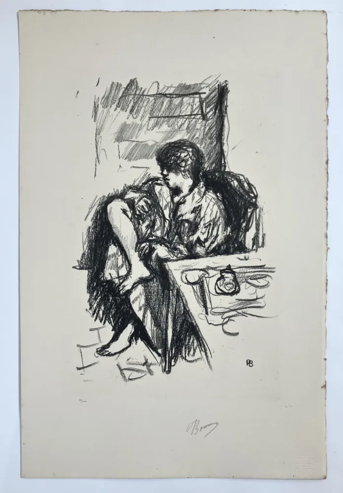 石版画 Bonnard - Femme assise faisant sa toilette. 1925.