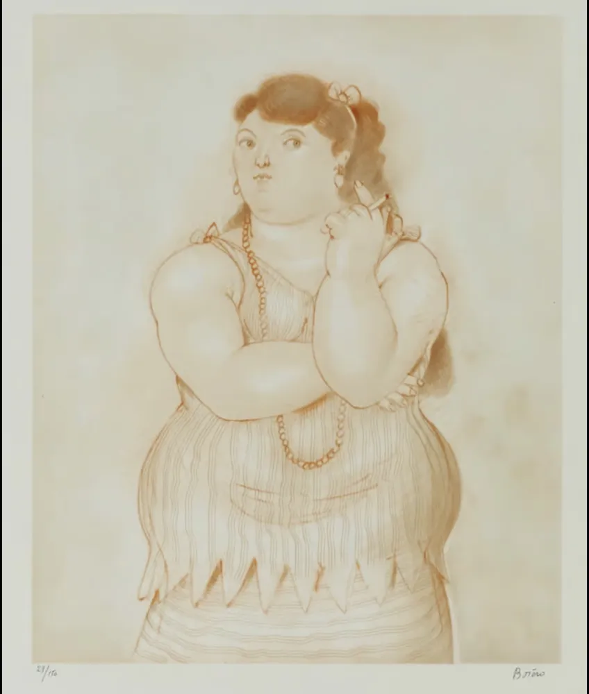 石版画 Botero - Mujer fumando