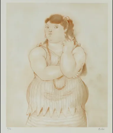 石版画 Botero - Mujer fumando