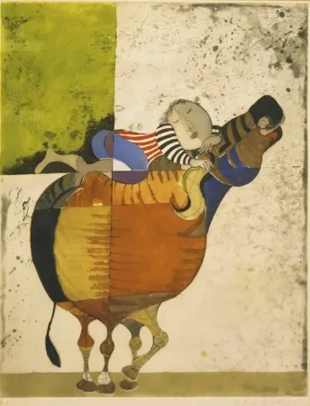 蚀刻版画 Boulanger - Enfant sur vache