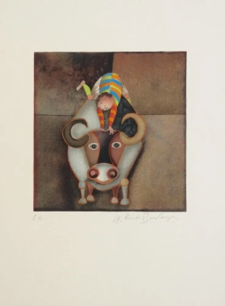 蚀刻版画 Boulanger - Garçon et Boeuf