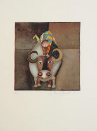 蚀刻版画 Boulanger - Garçon et Boeuf