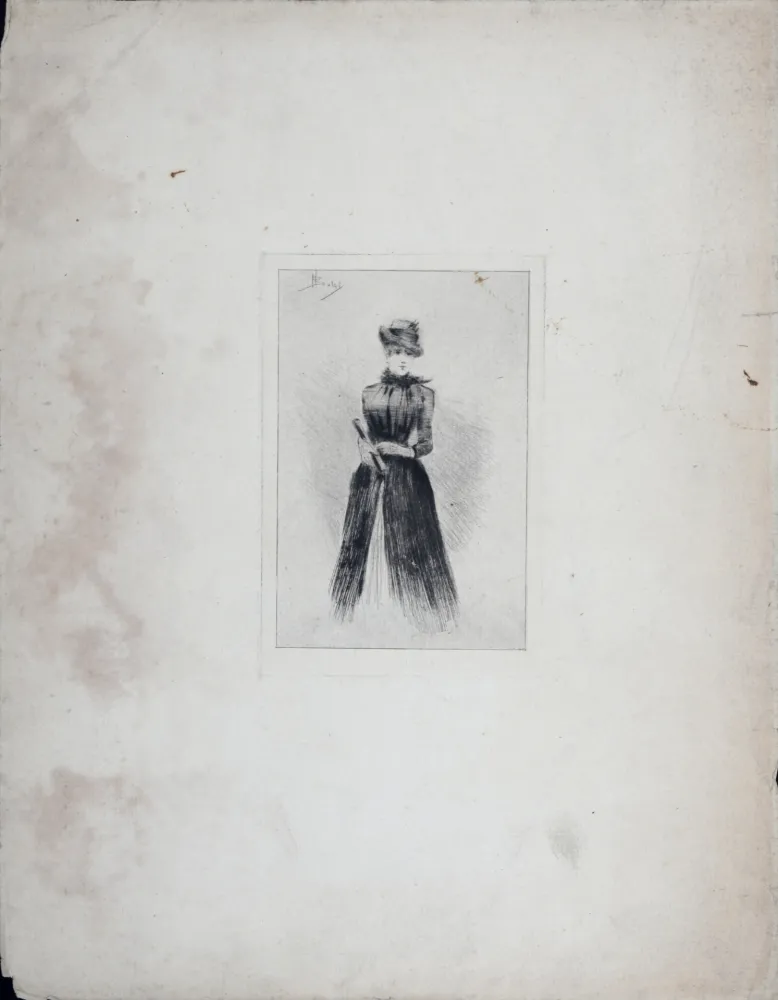 版画 Boutet - Élégante à l'éventail, c. 1900