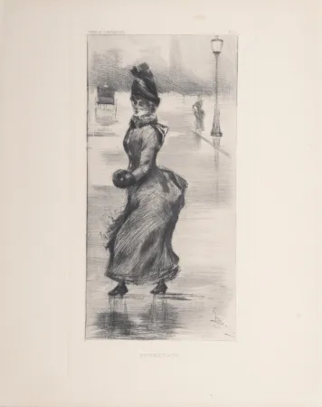 干刻版画 Boutet - Femme élégante, Promenade à Paris, c. 1890