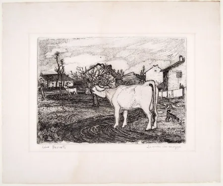 版画 Bozzetti - LA VACCA CHE MUGGE (The mooing cow), second version