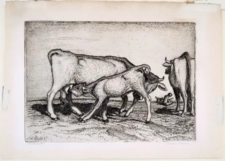 版画 Bozzetti - LA VACCA E IL BOCCINO (The cow and the calf), fourth version. 