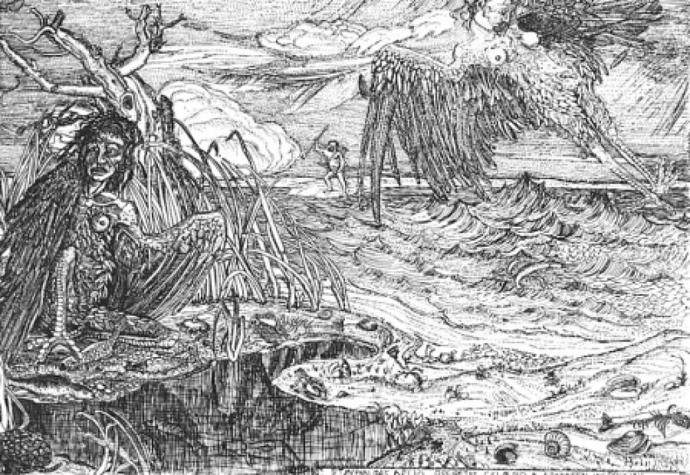 蚀刻版画 Bozzetti - Le Arpie del lago Stinfalio