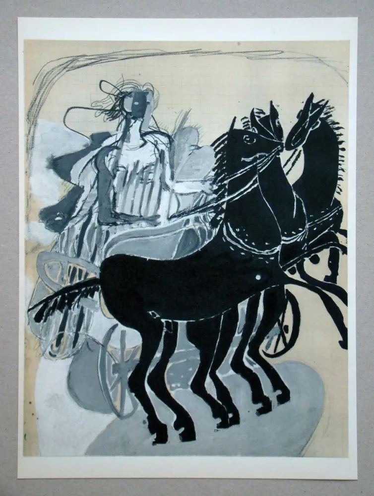 石版画 Braque (After) - Char avec trois chevaux