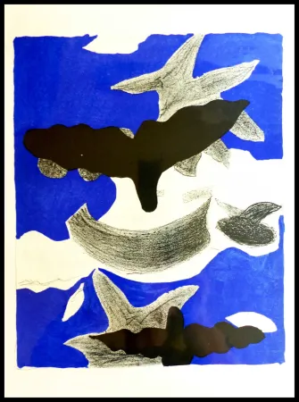 石版画 Braque (After) - LES OISEAUX FOND BLEU