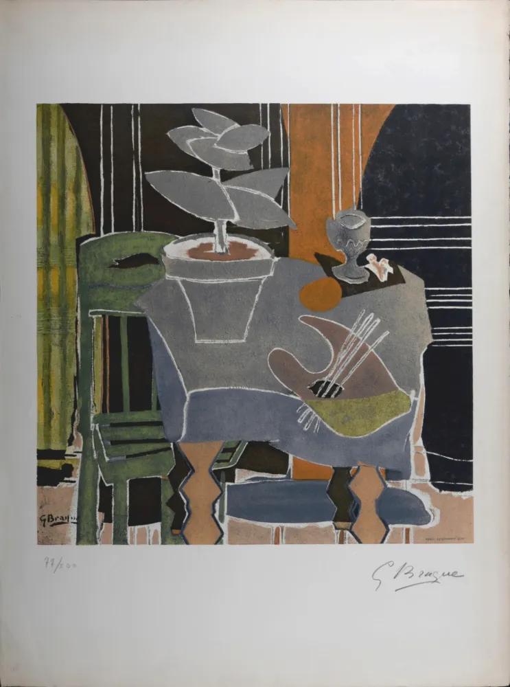 石版画 Braque (After) - Nature morte à la palette, 1960 - Hand-signed!