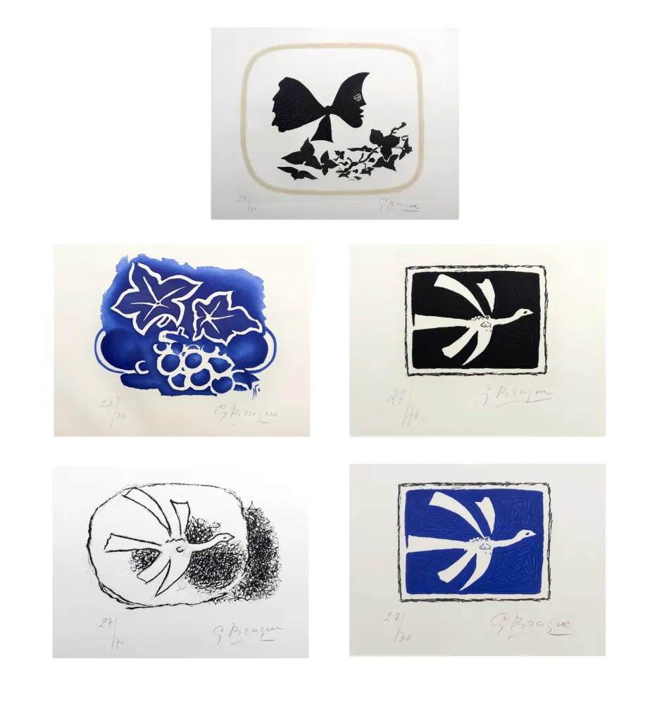 蚀刻飞尘法 Braque - AOÛT. Suite complète signée des gravures + 1 gravure inédite (Louis Broder, 1958)