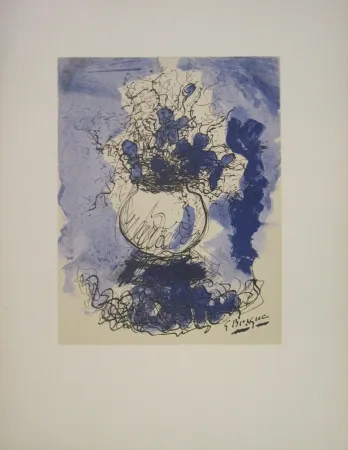 石版画 Braque - Bouquet de fleurs à l’aquarelle