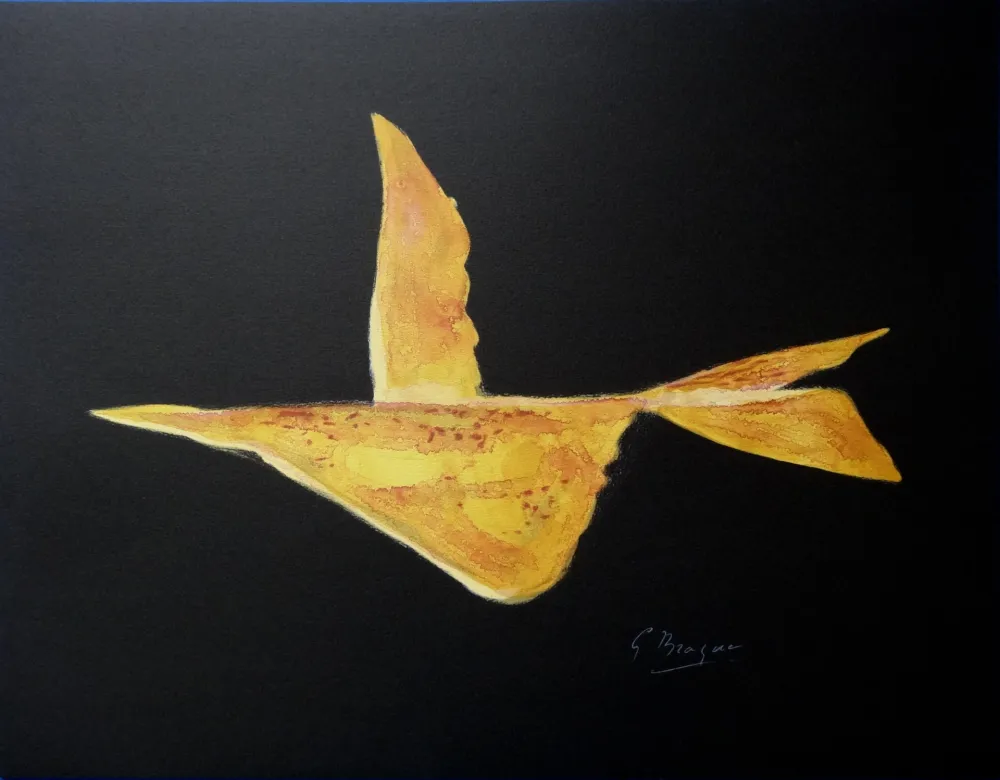 石版画 Braque - Composition dorée