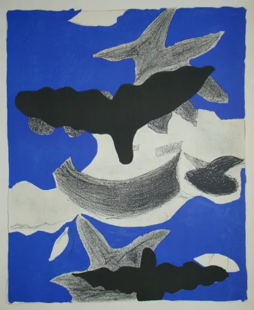 石版画 Braque - Deux Oiseaux Avec Nuages