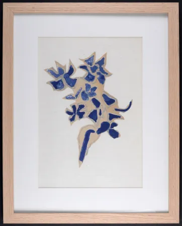 石版画 Braque - Giroflée bleue, 1963 - Framed